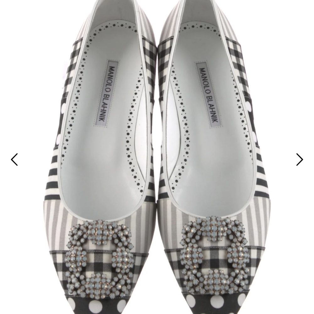 Manolo Blahnik Striped Flats with Crystal Embellishment
